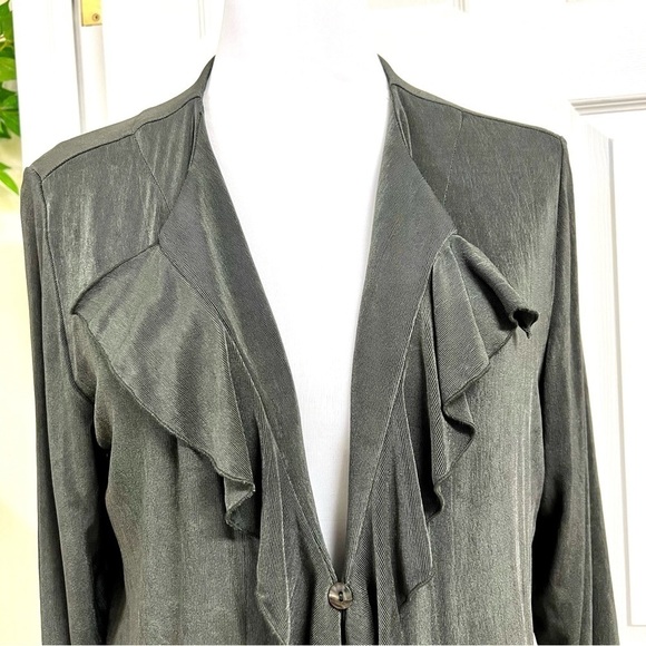 Travelers by Chico's Women's Large Stretch ruffles cardigans soft jersey Olive - Picture 3 of 8